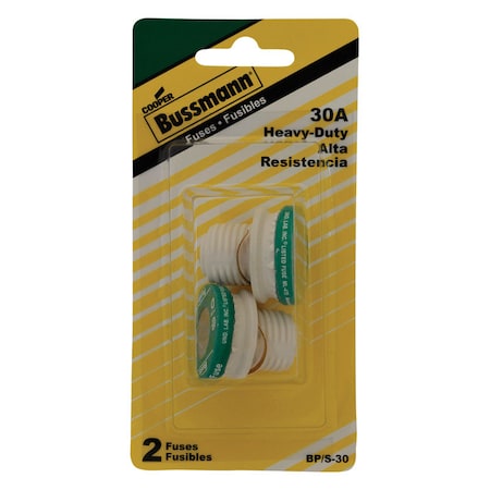 Eaton Bussmann Plug Fuse, S Series, Time-Delay, 30A, 125V AC, Indicating, 10kA at 125V AC BP/S-30